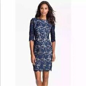 Eliza J Royal Collection Cocktail Sheath Dress Lace Overlay 3/4 Sleeve Size 2